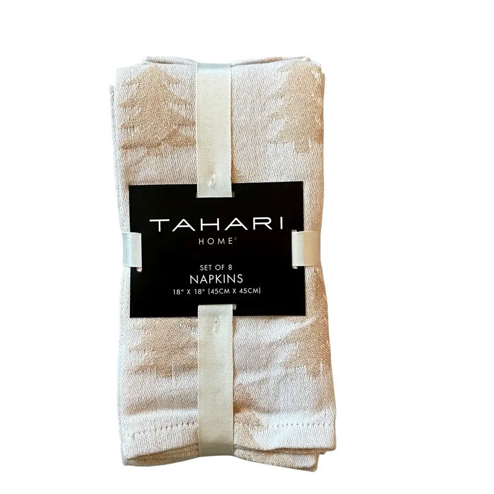 Tahari Christmas Tree Dinner Napkins 18x18 Set of 8 Pink Holiday Shimmer New